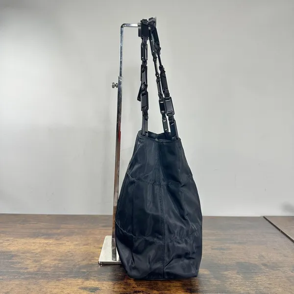 Prada Tessuto Nylon Shoulder Bag Medium Black Leather Strap Italy Logo Hardware - Image 7