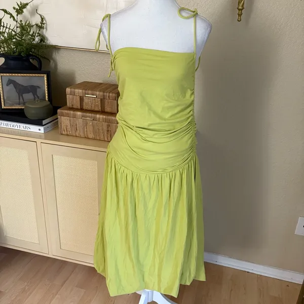 FREE PEOPLE BEACH‎ Green Liza Drop Waist Midi Dress Size Large - Image 2