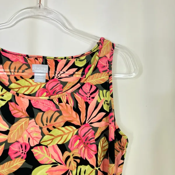 Chico's Tropical Leaf Rayon Tank Top Scoop Neck Chicos 1/ US Womens Medium - Image 2