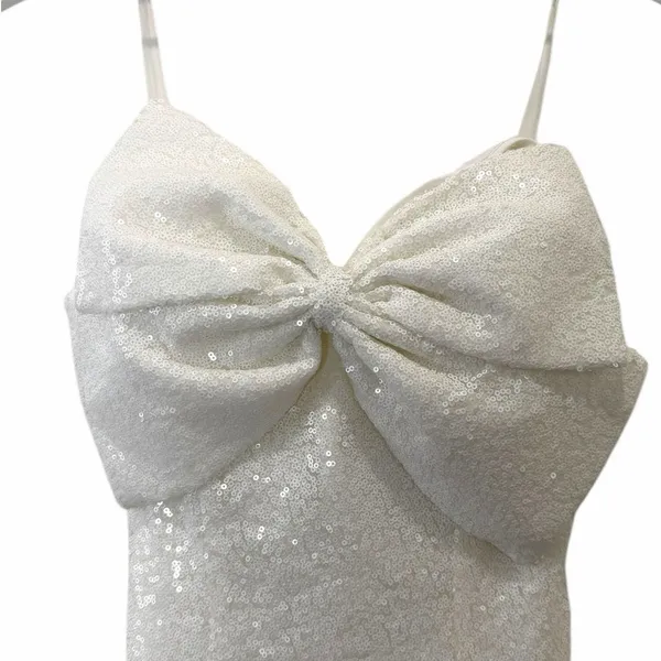 Mainstrip White Sequin Strapless Bow Front Mini Dress Size Medium - Image 3