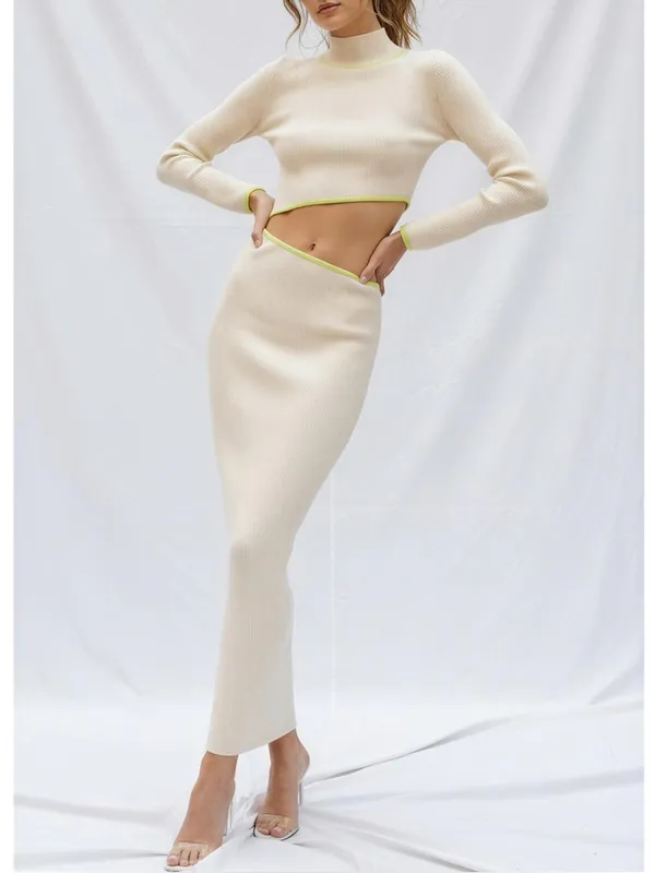 BAOBAB Kayda Cut-Out Long Sleeve Knit Maxi Dress, Vanilla/Lime, Large - Image 2