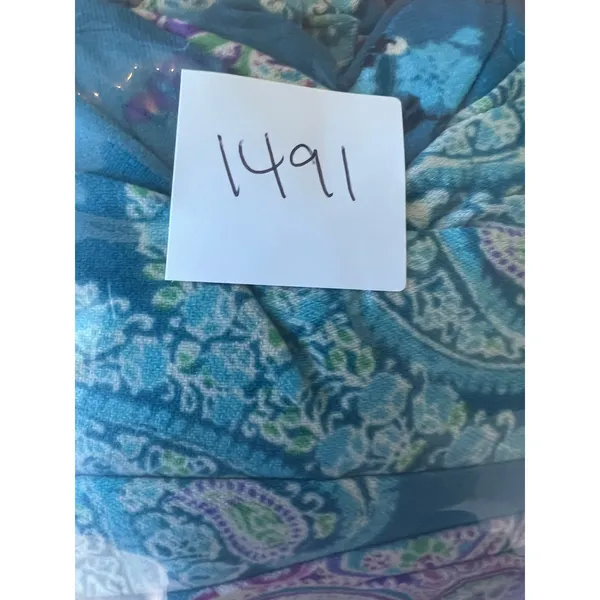 One World Wm LG Teal Paisley Sharkbite Hem Sleeveless V-Neck Midi Dress Boho - Image 5
