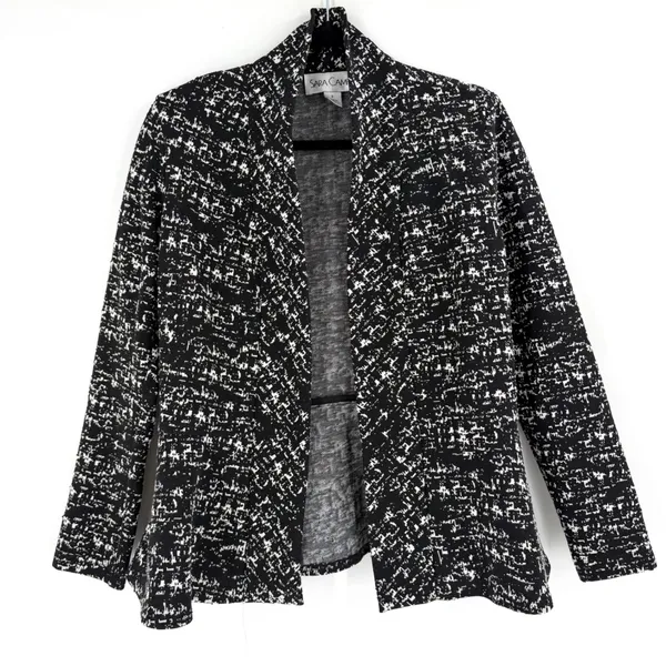 Sara Campbell Open Front Blazer Womens Small Black White‎ Peplum Careerwear Chic - Image 2