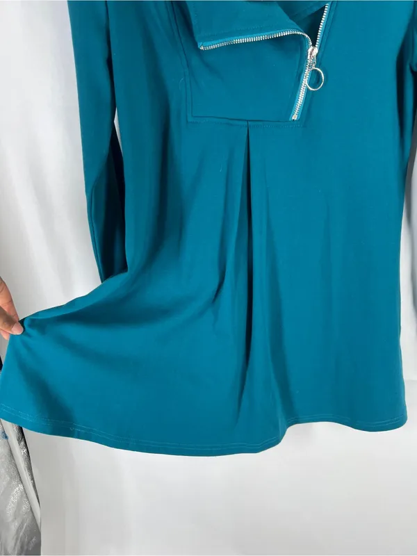 Valolia Teal Zipper Lapel Swing Tunic Top Size M NWT - Image 8