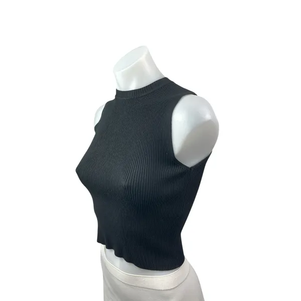 NEW Vogo Women's Black Ribbed Knit Mock Neck Sleeveless Slim Crop Tank Top Sz L - Image 2
