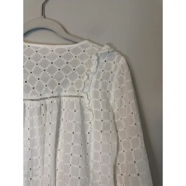 Anthropologie White Eyelet V Neck Mini Dress Tassels Sz 0 NEW - Image 11