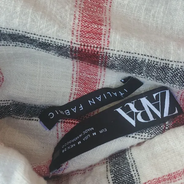 Zara white red and black oversized Plaid jacket size medium women's - Image 3