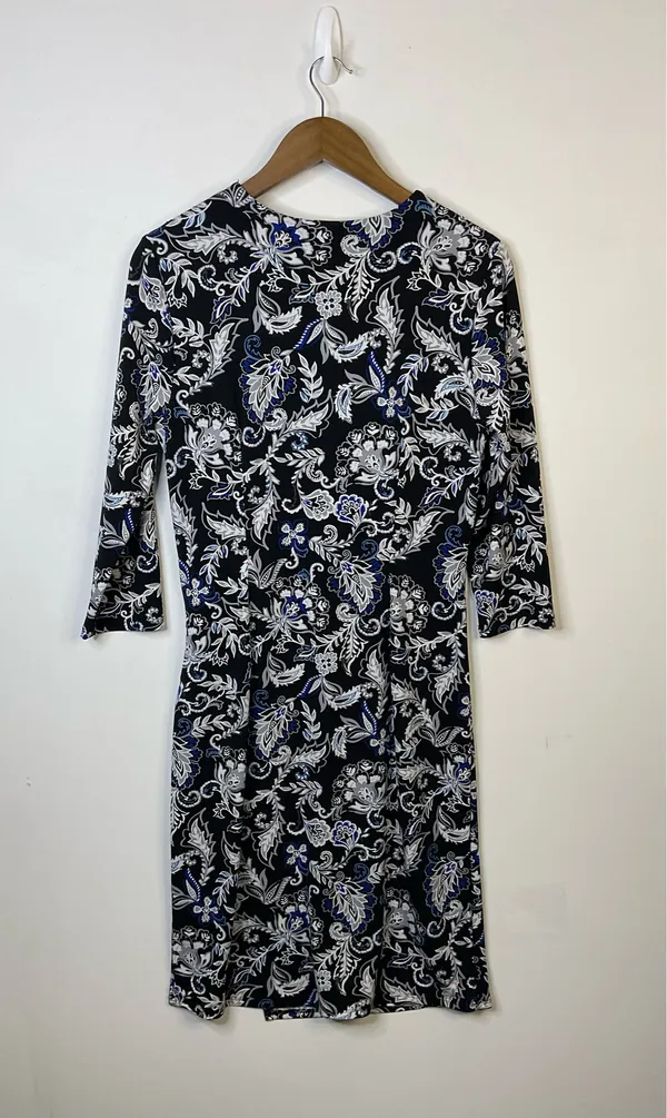 White House Black Market Black and White Floral Dress Size Medium - Image 4
