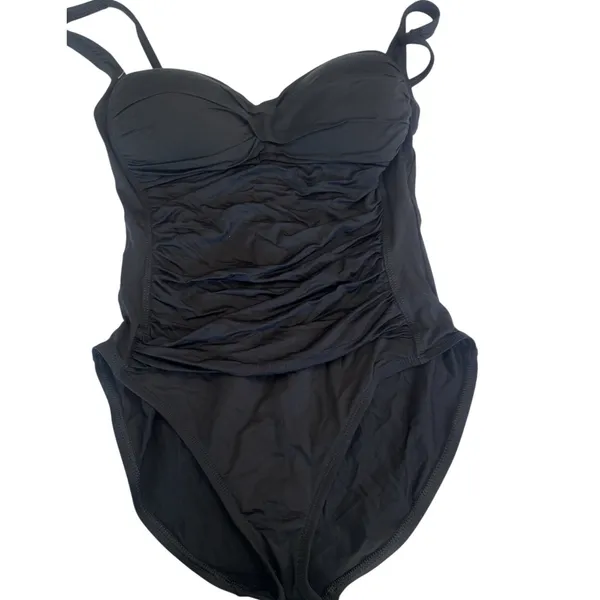 La Blanca Women's One Piece Swimsuit Black Strapless Halter Ruched Size 12 - Image 11