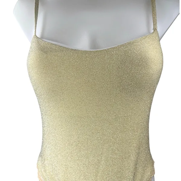Maiyo Cristalina Women's Gold Metallic Sleeveless Cami Tank Bodysuit Top Size M - Image 3
