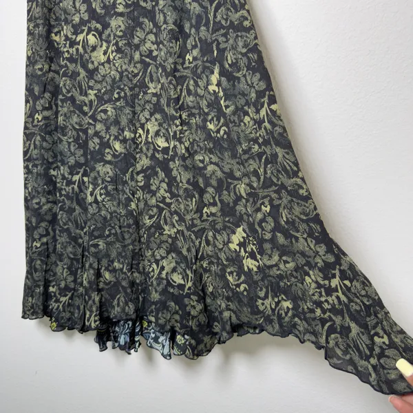 VTG 90s Women Whimsigoth Reversible Skirt XL Black Green Floral Paisley Fairy - Image 2