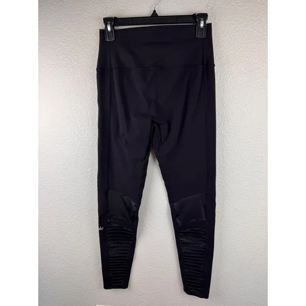Alo Moto Leggings Women S Black Stretch Moto Ribbed Panels Athleisure Minimalist - Image 5
