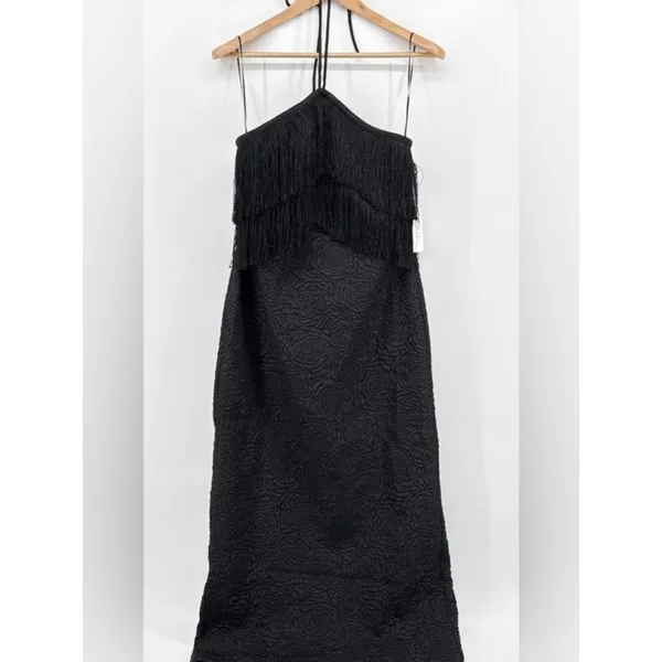 Tuckernuck Hyacinth House Black Halter Fringe Midi Dress Natalie size Small - Image 7