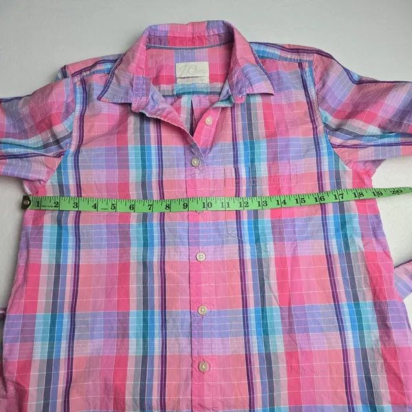 J. Crew Pink Blue Madras Plaid Cotton Shirt Dress Long Sleeve‎ AW560 Womens 2 - Image 10