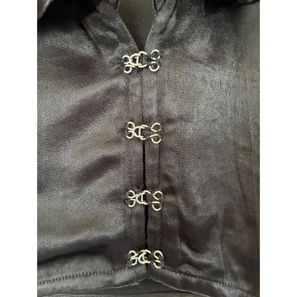 Free People Black Olivia Satin Ruffle Hook Eye Long Sleeve Crop Top Size S - Image 8