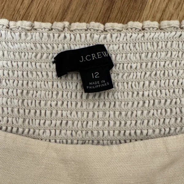 J. Crew Size 12 Beige Puff Sleeve Linen-Cupro Blend Mini A-Line Dress Pockets - Image 3