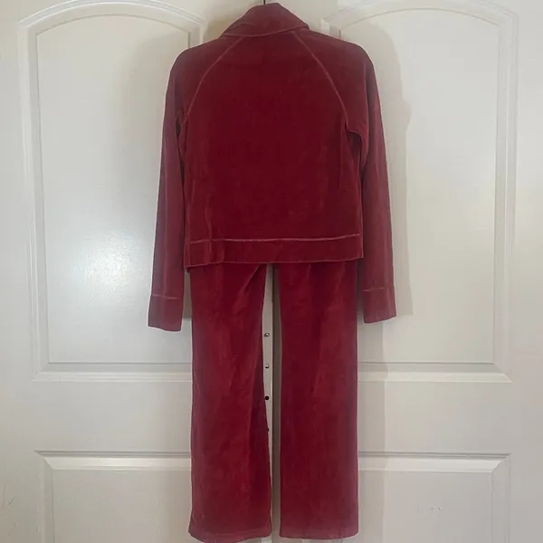 Esprit Y2K Retro Velour Tracksuit - No Size Tag - Red - Image 10