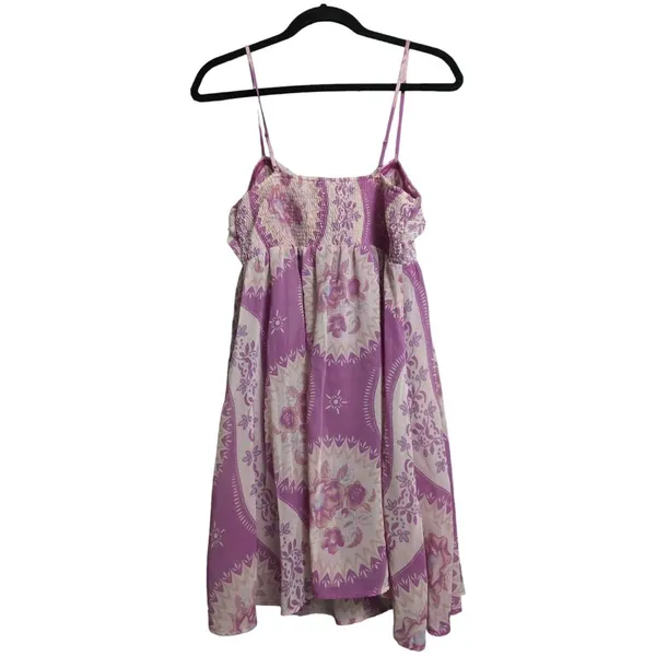 Free People Purple Pink Floral Empire Waist Sundress Spaghetti Straps Size L - Image 4
