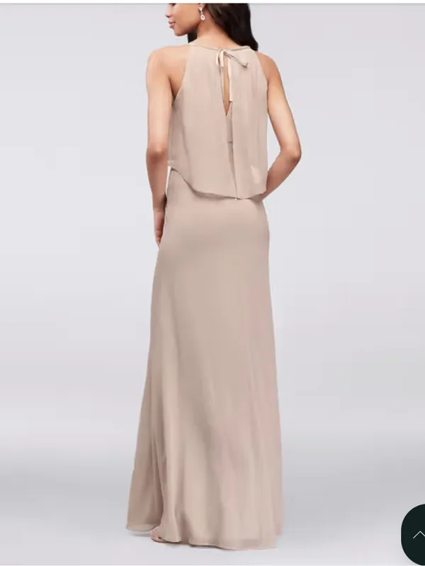 David’s Bridal Flounced Crinkle Chiffon Sheath Bridesmaid Dress in Dusty Sage - Image 10
