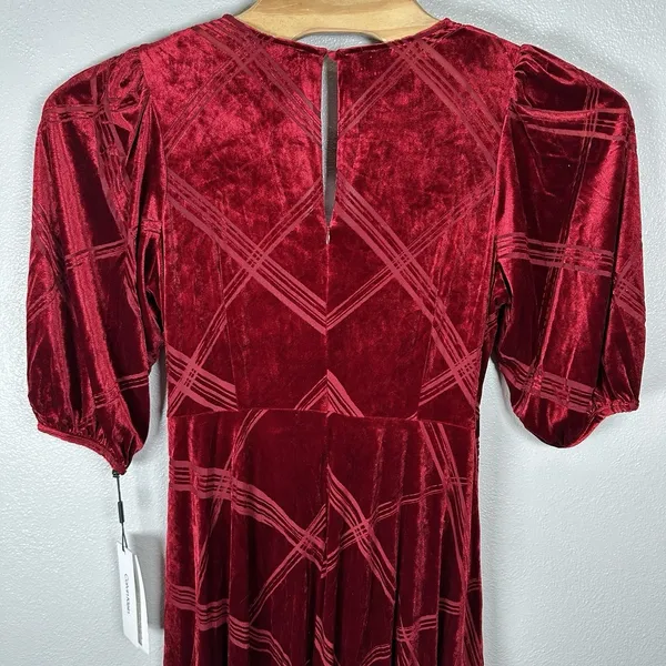 NEW Calvin Klein Red Burnout Velvet Midi Maxi Dress Womens 14 Faux Wrap Holiday‎ - Image 5