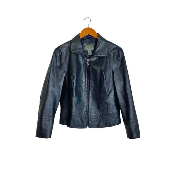 Vintage 90s Y2K Women's Black Genuine Leather Zip Front Biker Jacket - Image 2