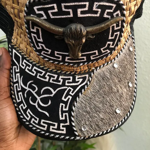 Longhorn Cowhide Cattle Bull Farm Rancher Cowboy Cowgirl Snapback Trucker Hat Cap Western Patchwork Mesh Studs Men Women Unisex - Image 5