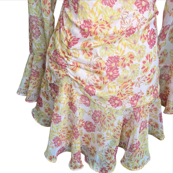 Selfie Leslie Adalia floral bell sleeve mini Dress Pink wedding feminine size S - Image 6