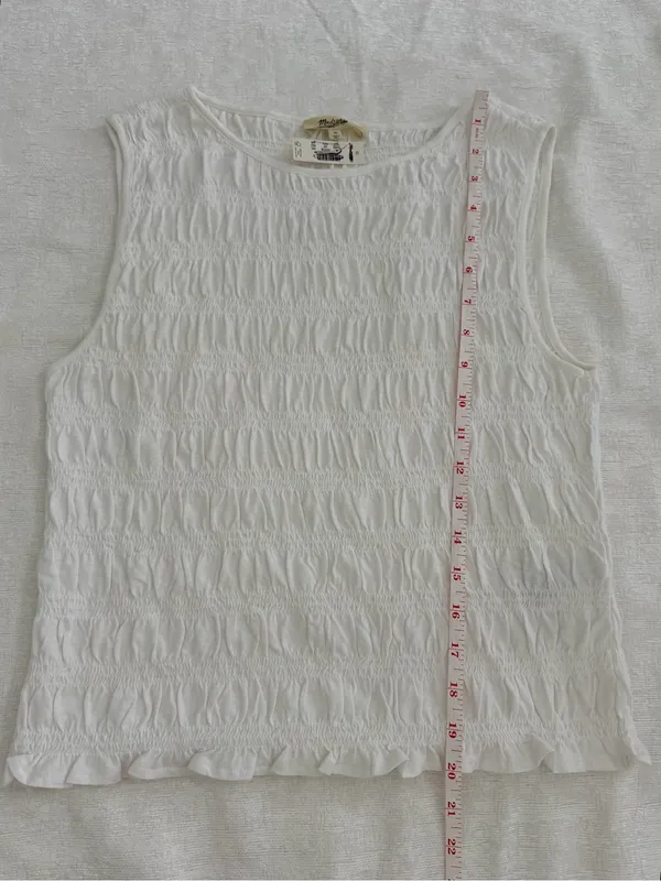 Madewell White Smocked Cotton Linen Sleeveless Top Size M NWT - Image 8