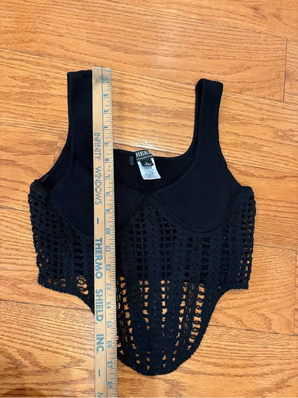 Hera Collection Black Crochet Corset Style Crop Top - L - Festival Going Out Top - Image 4