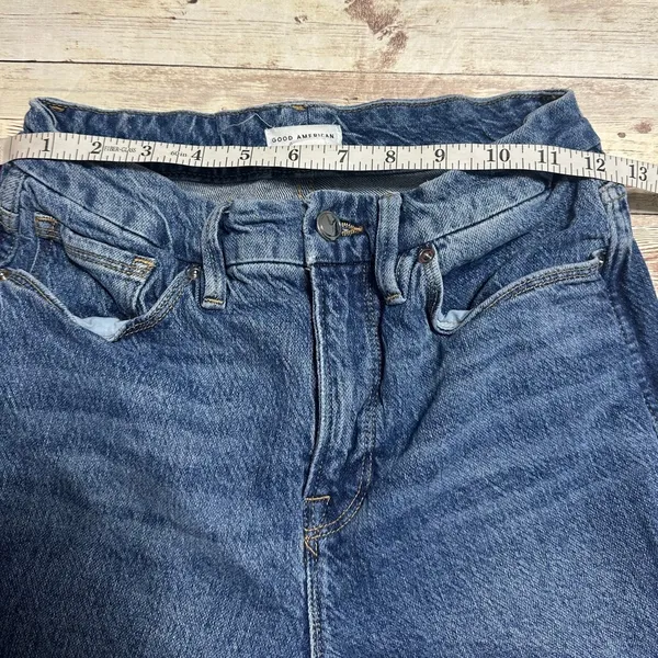 Good American Raw Hem Distressed Jeans Medium Wash Size 6 26 Straight Leg - Image 5
