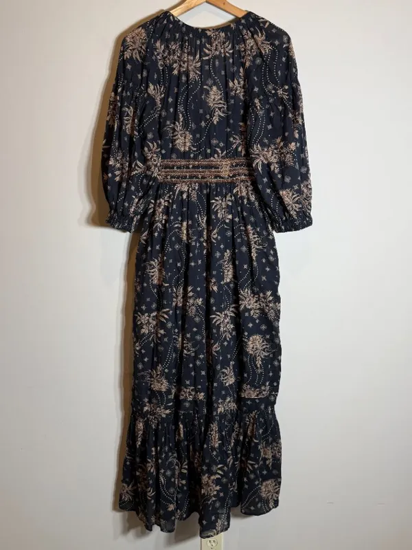Free People Golden Hour Floral Maxi Dress Women's XS Black Ruffle Smocked Boho - Image 14