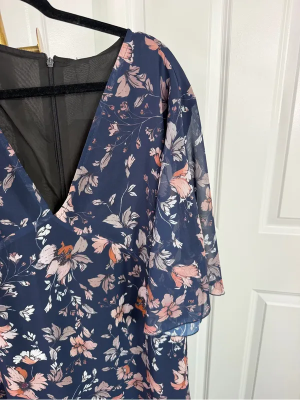 Boutique Navy Floral Flutter Sleeve Tiered Maxi Dress XXL NWT - Image 6