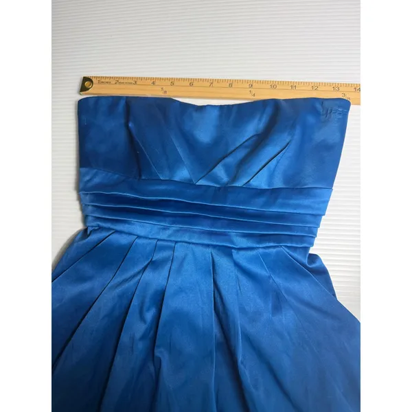 Blue Strapless Dress Party Cocktail Bridesmaid Bow‎ Pleated Size 7 - Image 3