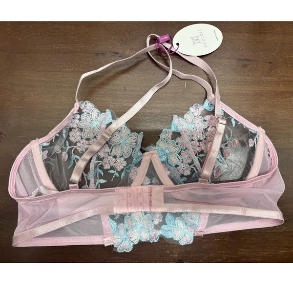 AvidLove NWT Size Medium Pink Blue Sheer Lace Floral Underwire Lingerie Bra - Image 2