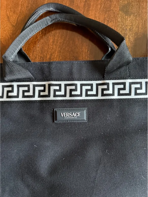 Versace Fragrances Black Tote Bag with Greek Key Pattern - Image 4