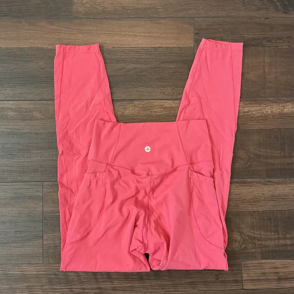 Halara Crossover Waist Leggings Coral Pink High Rise 7/8 Pockets Small Active - Image 3