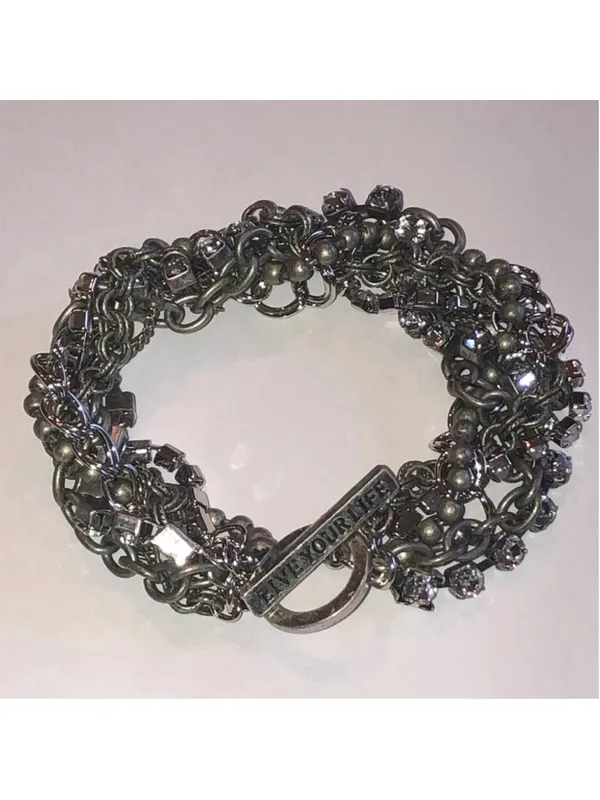 American Eagle Aged Silver Tone Boho CZ Rhinestones Multi Strand Bracelet - Image 2