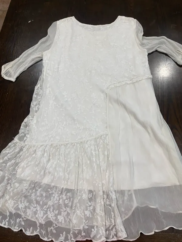 Ivory Lace Panel Long-Sleeve Dress - Image 7