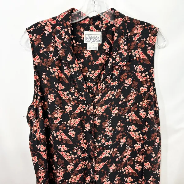 VTG Basic Editions Dress Size 10/12 Black Floral Sleeveless 90s Y2K Modest‎ 1767 - Image 3