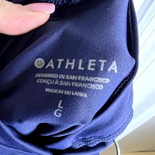 Athleta Blue Fitted Long Sleeve Back zip Top size L - Image 6