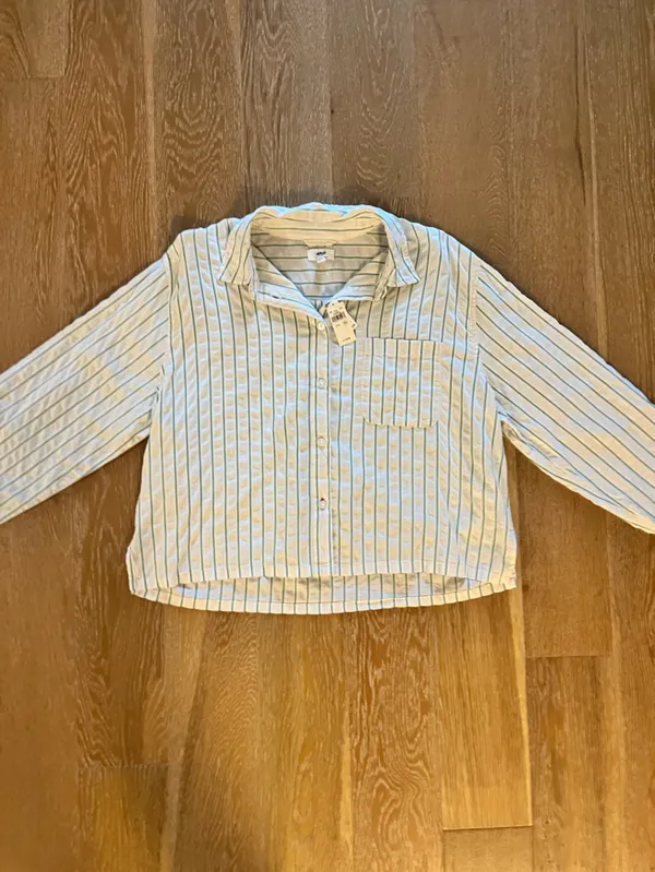 aerie Cream and Green Vertical Stripe Button-Down sleep Shirt NWT - Image 6