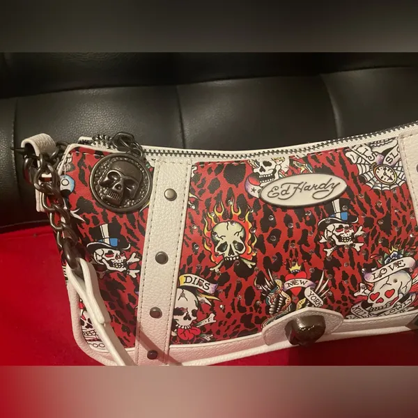 Ed Hardy Tattoo Print Shoulder Bag - Red and White - Image 3