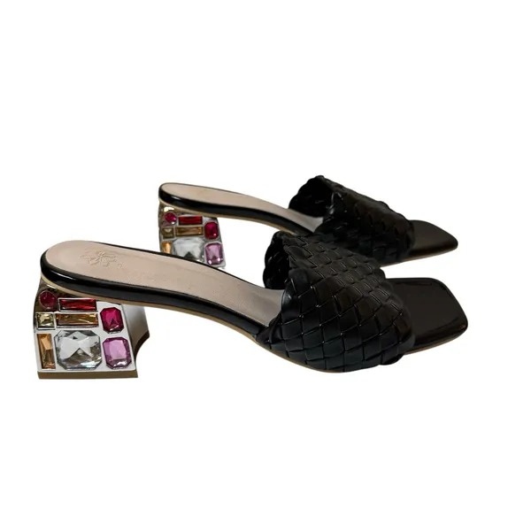 Jingpin Women's Black Rhinestone Block Heels Size EU 40 US 9 Sandals Maximalist - Image 5
