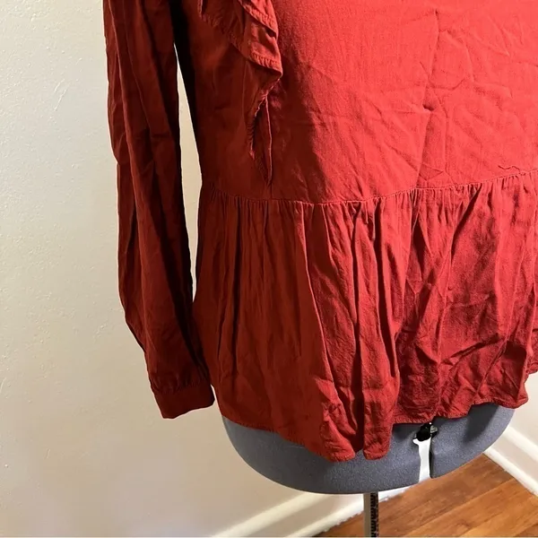 Loft Women's Size Large Wild Currant Ruffle-Sleeve Peplum Top Burnt‎ Red Orange - Image 7