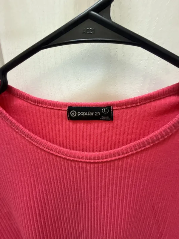 Popular 21 Pink Ribbed Short Sleeve Lettuce Edge Crop Top - Image 2
