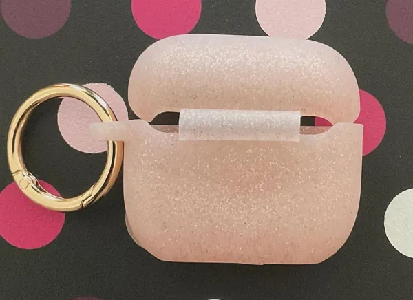 Glittery Rose Gold Silicone AirPod 3 Case with Keychain - Image 2