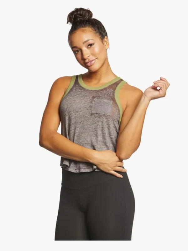 Free People FP Movement Performance Gray Green Trim AXL Yoga Tank - Image 3