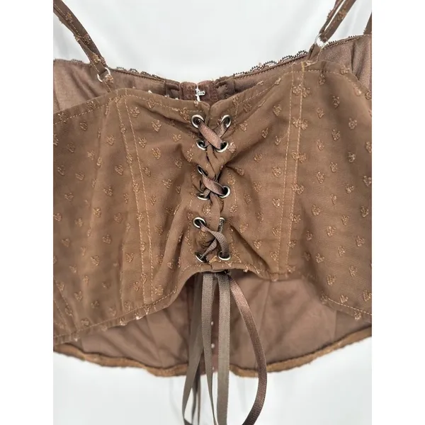 Pacsun LA Hearts Lace Trim Mesh Corset Top Brown Size Medium Boho Indie Festival - Image 7