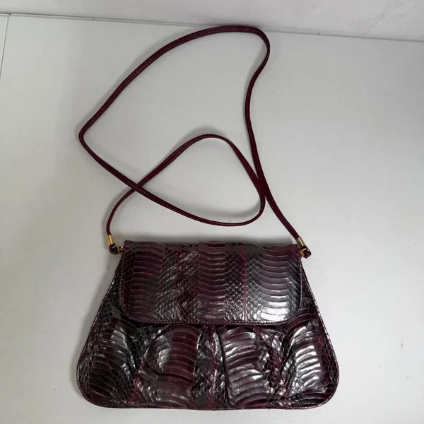 J. Renee Small Crossbody Bag Purple Snakeskin Embossed Vintage Faux Leather - Image 2