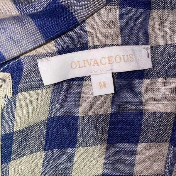 Olivaceous Mini Dress Women Size M Sleeveless Twist Front Cut-Out Gingham Linen - Image 5